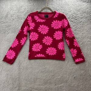 ASOS Women's Size 4 Pullover Sweater Red with Pink Flowers Crew‎ Neck Fun